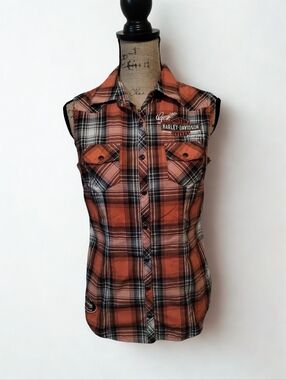 Harley Davidson Sleeveless Plaid Top Women's Size XS